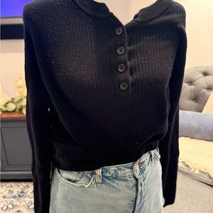 American Eagle Outfitters Black Knit Button-Up Blouse